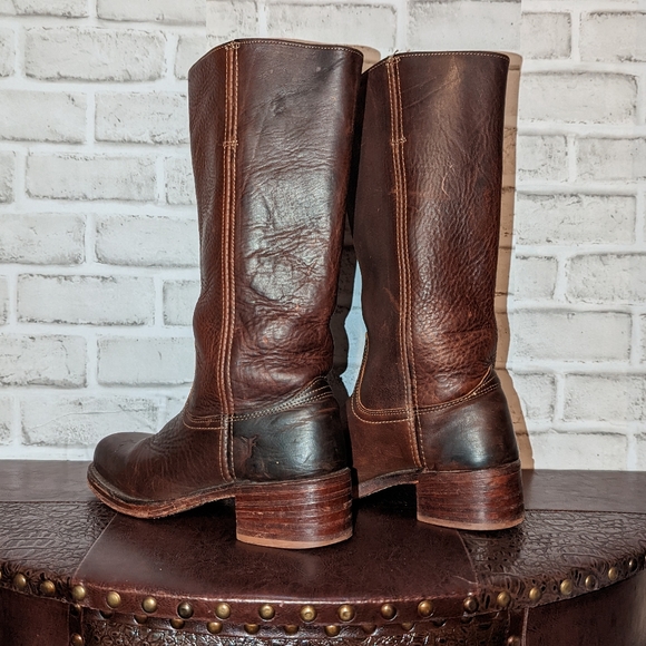 Frye Campus Boots, Brown Leather Heeled Boots - Picture 4 of 16